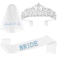 Blue Bachelorette Party Decoration Bride To Be Veil Rhinestone Tiara Sash