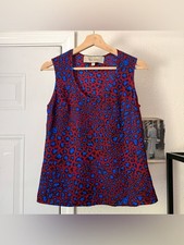 Paul Smith burgundy blue leopard cheetah animal silk crew neck cropped tank top