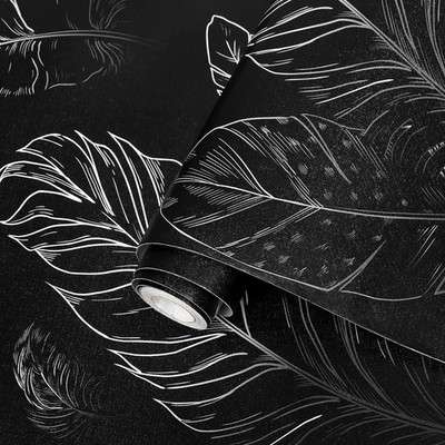 Black Peel and Stick Wallpaper 17.7''x300'' Feather Wallpaper Removable Modern ...