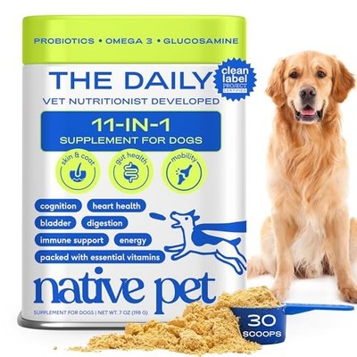Native Pet 11-in-1 Dog Multivitamin Powder - Supports Digestion, Mobility
