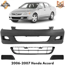 Front Bumper Cover Fascia & Fog Light Cover Trim Kit For 2006-2007 Honda Accord