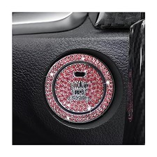 2 Pcs Bling Car Engine Start Stop Button Decorative Ring, With hole Pink