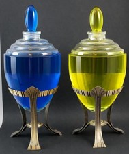 Antique 1930s Art Deco Pharmacy Drug Store Apothecary Glass Aluminum Show Globes