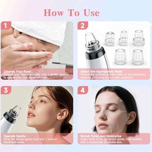 Blackhead Remover Vacuum - Facial Pore Cleaner, 5 Suction Levels & Probes, USB R - Picture 5 of 8