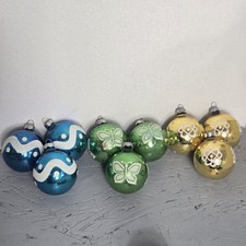 Lot of 9 Vintage Mica Stencils Glass Christmas Ornaments Made In USA