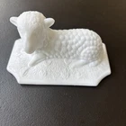 Vintage Milk Glass Lamb On Nest Fence Covered Dish Westmoreland Top Only