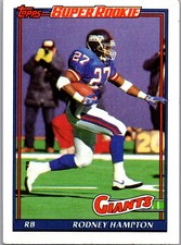 1991 Topps Football Rodney Hampton New York Giants Base Card Super Rookie RC #18. rookie card picture