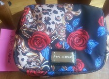 NWT Betsey Johnson Black Rosey Mix Up Bow Tied Square Cosmetic Bag 38