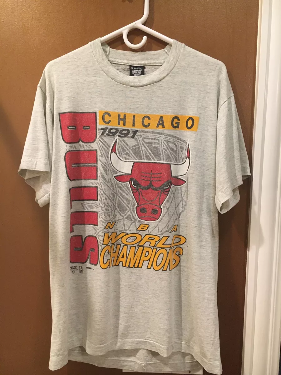 Chicago Bulls 1991 NBA Championship Gray T Shirt XL Screen Stars