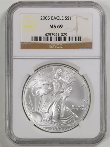 2005 1oz Silver American Eagle MS69 NGC 4257941-029