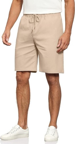 Janmid Men's Linen Casual Classic Fit Short Drawstring Summer Beach Shorts