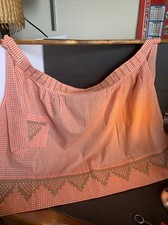 Vtg Homespun Orange Gingham Apron L-XL Hand Embroidered Cross Stitch PROP