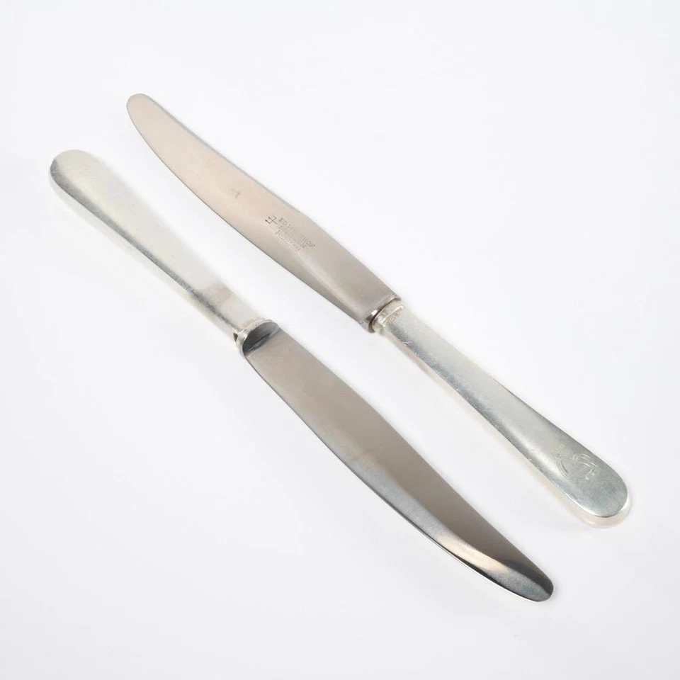 Cuchillos de cena Hanau German Friedrich Feuerstein 800 con mango de plata 10" Foto 2 de 4