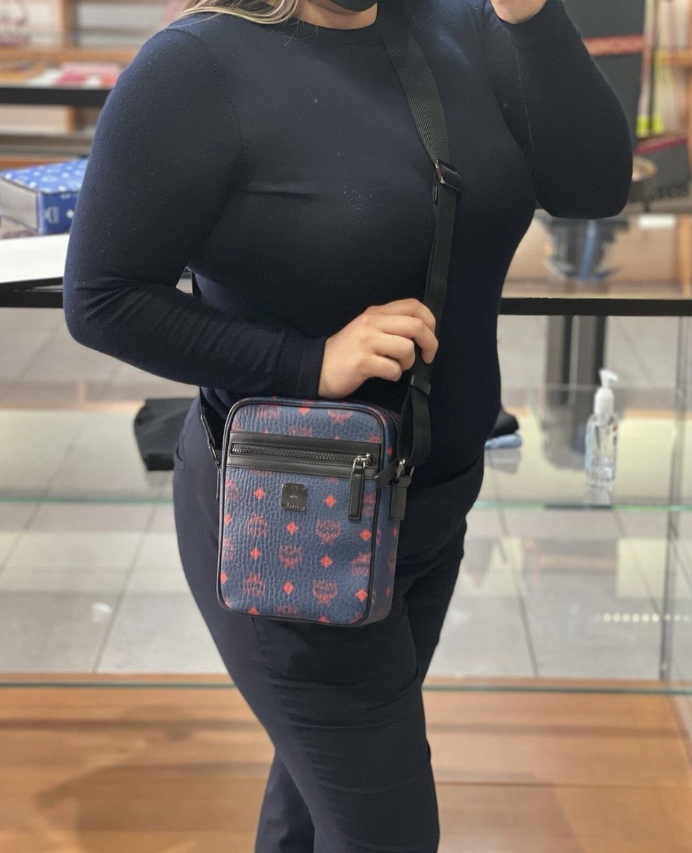 Authentic MCM Visetos Camera Bag, CrossBody Women Men Deep