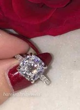 14K White Gold Over 3CT Lab-Created Cushion Cut Diamond Engagement Wedding Ring