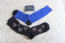 Polo Ralph Lauren Men navy polo bear blue trouser socks set 2 pairs size 10-13