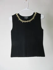 Finity Womens Regular Fit Beaded Round Neck Tank Top Sleeveless Size M Black