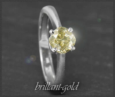 Diamant Ring mit 0,82ct in grüngelb & Si, Kissen-Schliff Solitär, 585 Weißgold - Bild 1 von 4