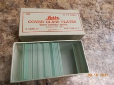 Box of Approx. 60 Leitz Cover Glass Plates with Ground Edges, 2"x2", Unused