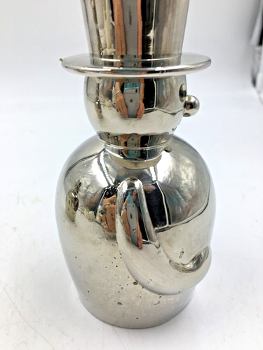 Set of 2 Silver Tone Heavy Metal SNOWMAN Taper CANDLE HOLDERS ~ 5 Inches tall - Afbeelding 5 van 5