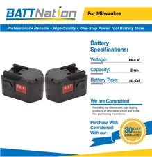 2x 14.4V 2Ah NiCd Battery for Milwaukee 48-11-1000 48-11-1014 48-11-1024