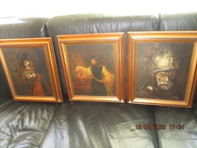 3 Gemälde Rembrandt Kopie Goldhelm Aristoteles Mann Rüstung 39 x 33 cm
