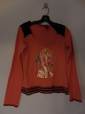 Sz. M New XX By MEXX Jeans Long Sleeve Orange Top 100%Cotton