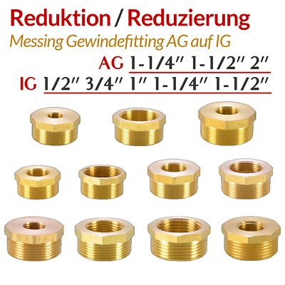 Messing Gewindefitting AG auf IG Reduktion / Reduzierung 1-1/4 1-1/2 2 Zoll