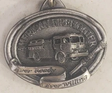 Vintage 85 American Firefighter Ever Ready Ever Willing Pewter Keyring  SISKIYOU