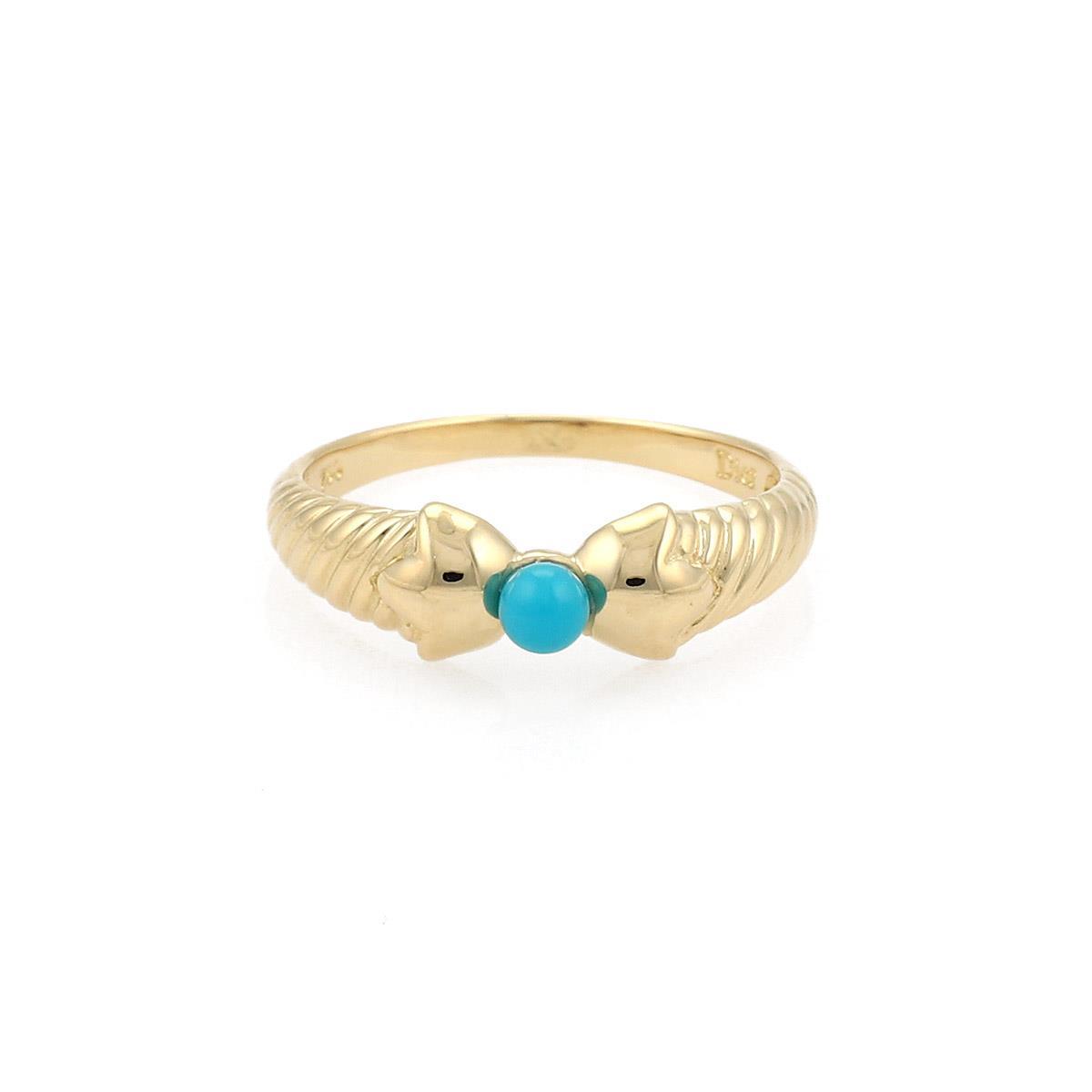 Dior Turquoise 18k Yellow Gold Floral Design Band Ring Size 5.75