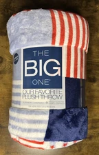 NEW AMERICANA BLOCKS STAR STRIPE- KOHLS THE BIG ONE- PLUSH THROW BLANKET 5X6 FT