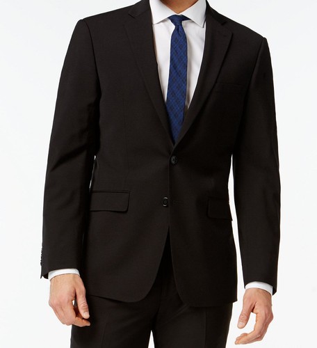 Calvin Klein Men Black X Slim-Fit Wool Stretch Jacket Pants 2-Piece Suit Sz 44R - Picture 3 of 7