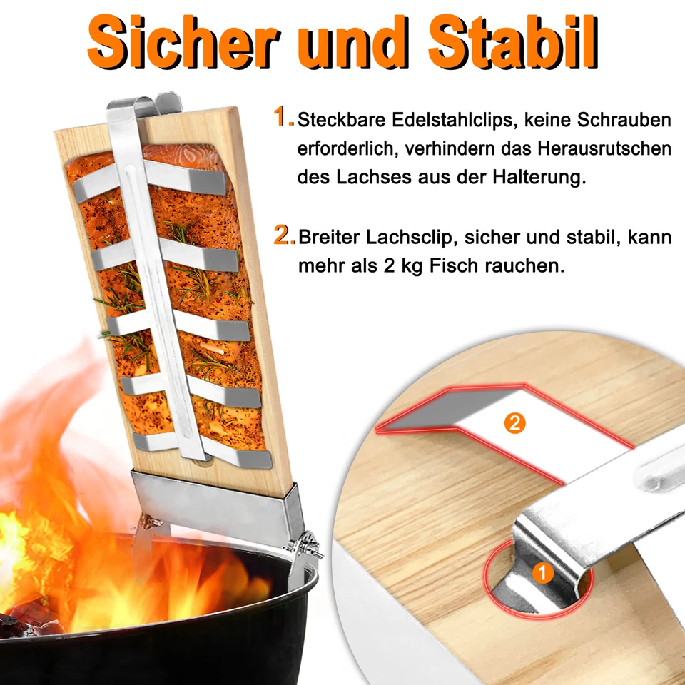 2er Set Flammlachsbrett BBQ Flammlachs Halterungen Feuerschalen mit Lachsbrett - Bild 4 von 4