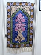 Handmade Sacred Prayer Rug Kashmir India Embroidered  28” X 50”  with Fringe