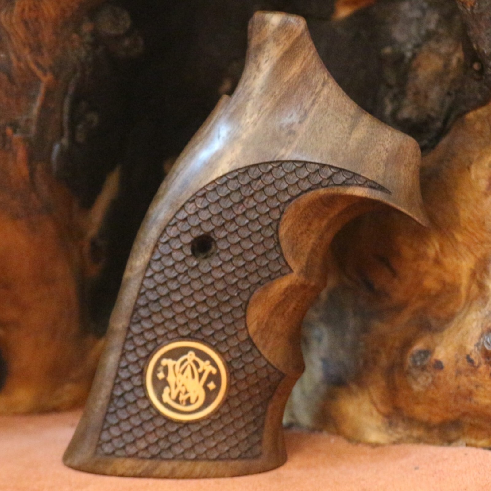 Smith Wesson N Frame Roundbutt Walnut Wooden Grips, Brass Logo