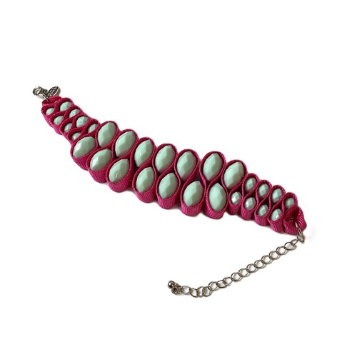 Oliver Bonas Pink Ribbon with Blue Beads Necklace & Bracelet Set - Picture 4 of 4