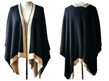 Made In Italy Womens Black Cream Acrylic Alpaca Wool Blend Shawl Wrap Sweater OS