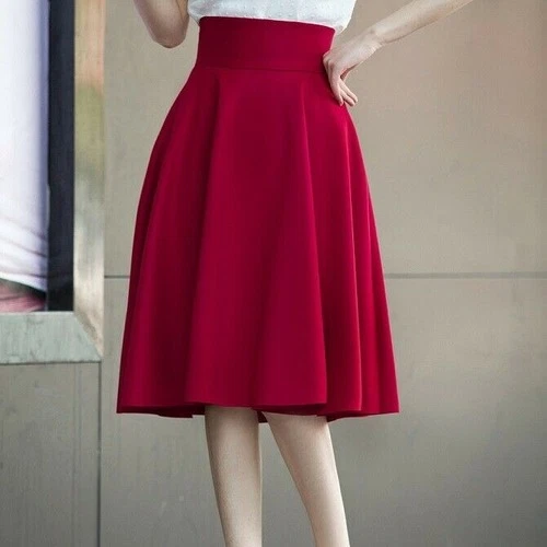 Skirt High Waisted Skirts Womens White Knee Length Bottoms Pleated Skirt - Picture 12 of 30