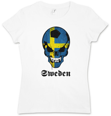 CLASSIC SWEDEN FOOTBALL SOCCER SKULL WOMAN GIRLIE T-SHIRT - swedish Fan Hooligan