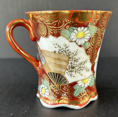 Antiguo Juego de Ollas y Tazas de Chocolate Kutani 9 Piezas Japonés Pintado a Mano Oro Rojo - Imagen 9 de 24