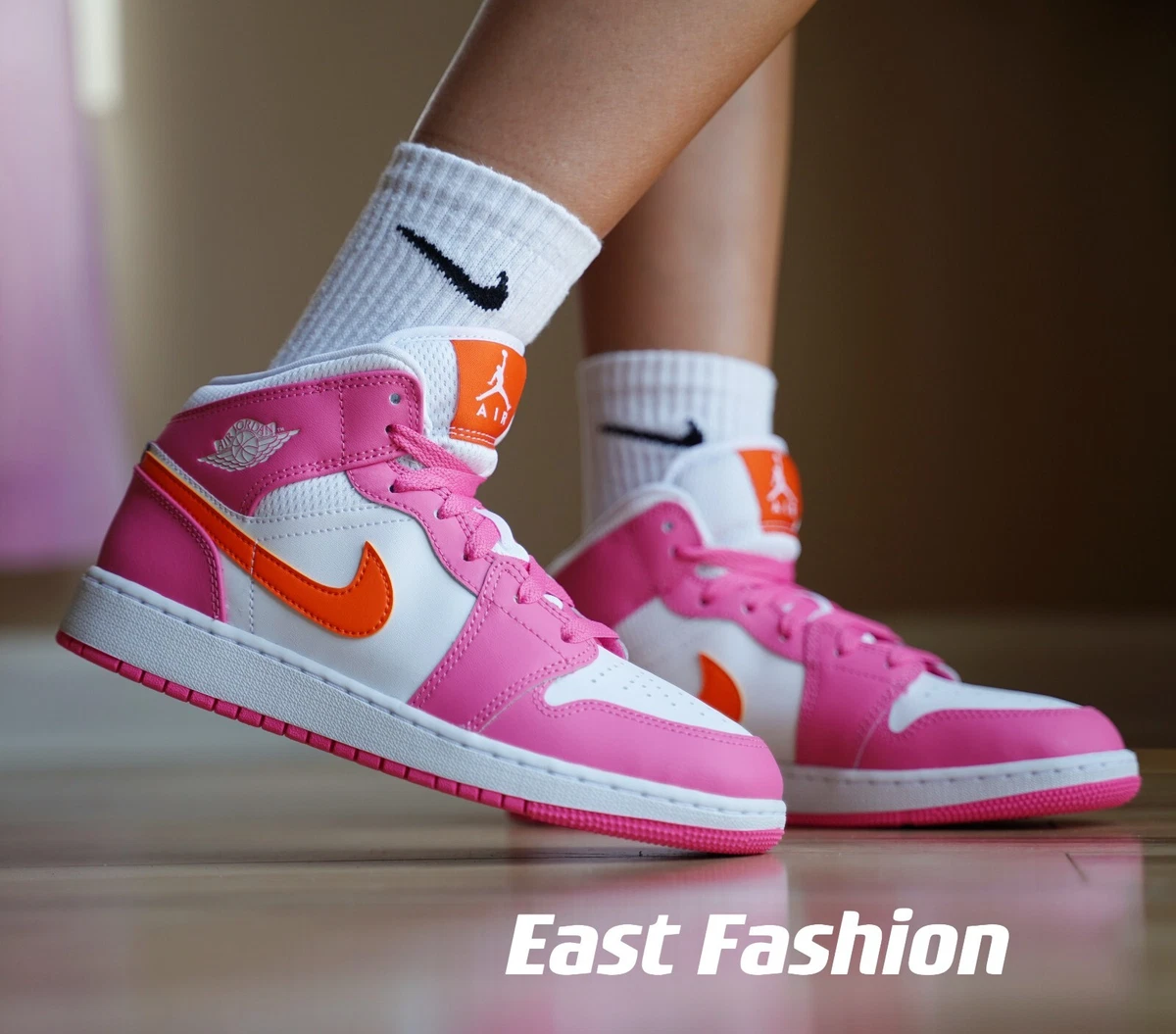 Jordan 1 Mid Pinksicle Safety Orange (GS) Kids' - DX3240-681 - US