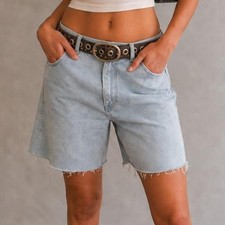 VTG 90s Chic Light Wash Denim Cut Off Shorts High Rise Mom Shorts Y2K Grunge