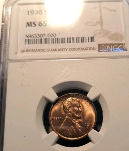 1936 S Lincoln Cent NGC MS65 RD