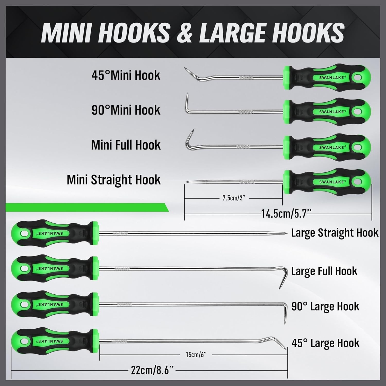 Mini Hook & Pick Set 8-Piece 8.6''- 5.7'' Automotive Tools, Mechanic, Puller DIY