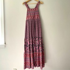 Knox Rose Maxi Dress Tiered Smocked Sundress Pockets Boho Size Small