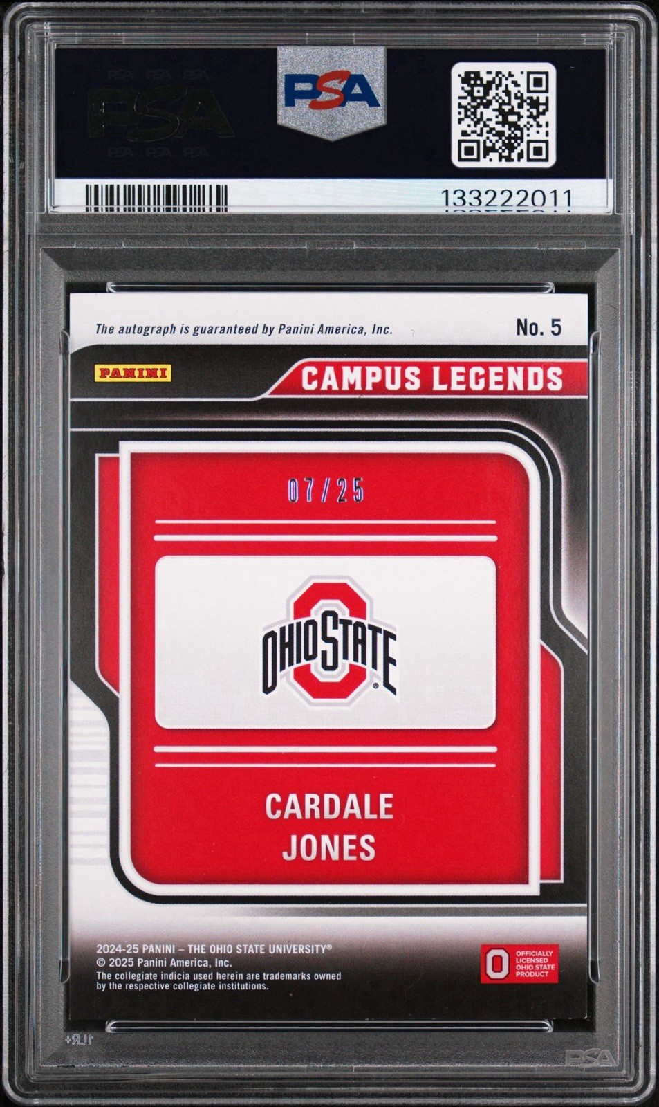 2024-25 PANINI OSU NIL CON CARDALE JONES /25 CMPS LEGENDS AUTO CRACKED ICE PSA 9 view 7