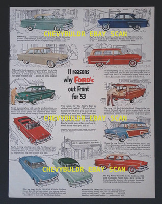 1953 Ford Crestline Customline Mainline Vintage Ad ''11 Reasons Why Fords Out...''