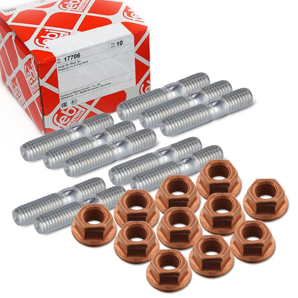 10X FEBI BILSTEIN Stehbolzen + Mutter Abgaskrümmer 39mm M8 x 1,25 03687 17706