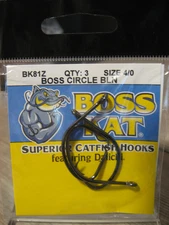 3 Boss Kat Superior Catfish Circle Hooks - Boss Circle - Black Nickel - Size 4/0