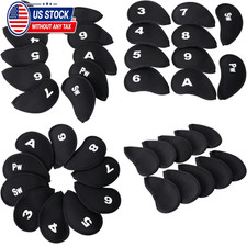 10Pcs Neoprene Black Golf Head Covers for Iron with White Club No. Fit Most